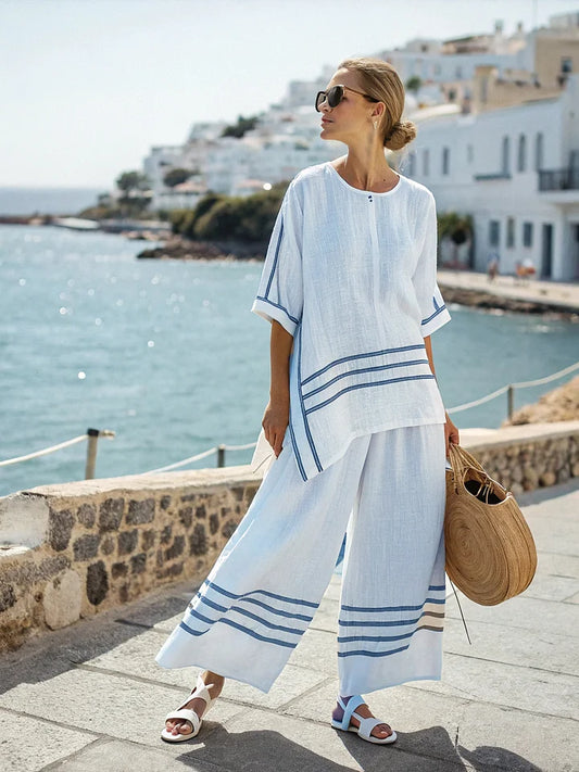 Cotton and linen women's stripe suit