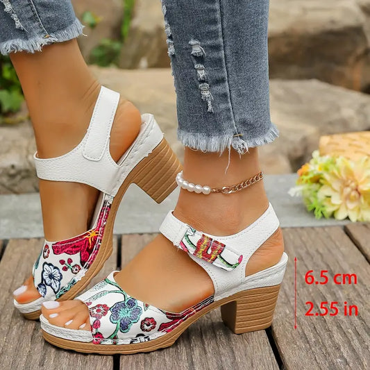 Women's Fashion Floral Print High-Heel Sandals