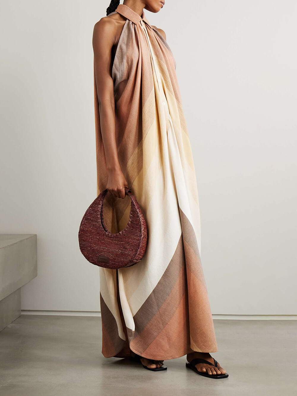 Unique Asymmetric Striped Print Ruched Detailing Maxi Dress Peachy House Unique Asymmetric Striped Print Ruched Detailing Maxi Dress Peachy House