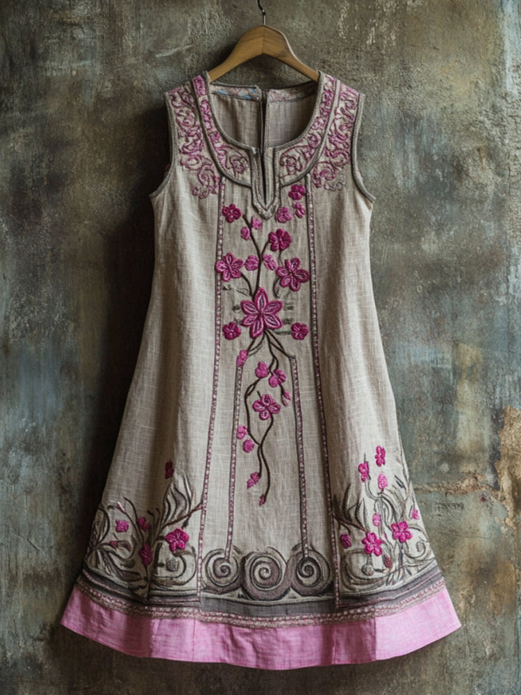Vintage Celtic Knot With Cherry Blossoms Pattern Linen Tank Dress Vintage Celtic Knot With Cherry Blossoms Pattern Linen Tank Dress