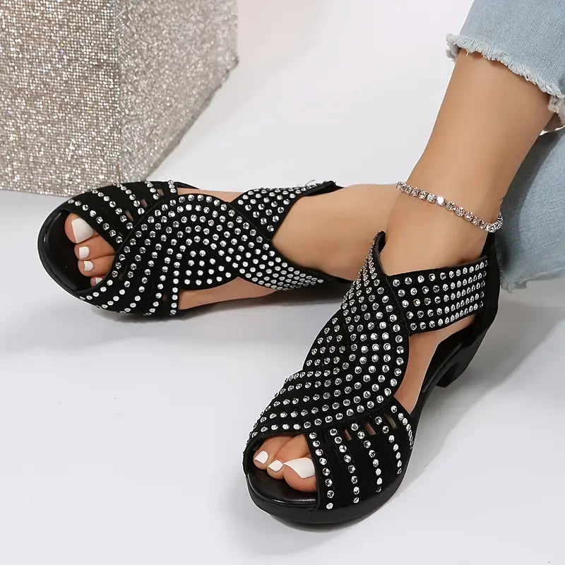 Elegant Women's Rhinestone Wedge Sandals