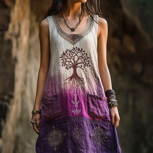 Viking Tree Of Life Embroidered Women's Tank Dress With Pockets