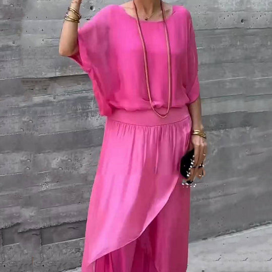 Loose Top & Slit Wide-Leg Set