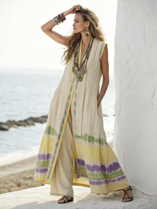 Cotton and linen long vest suit Ivry Ylw