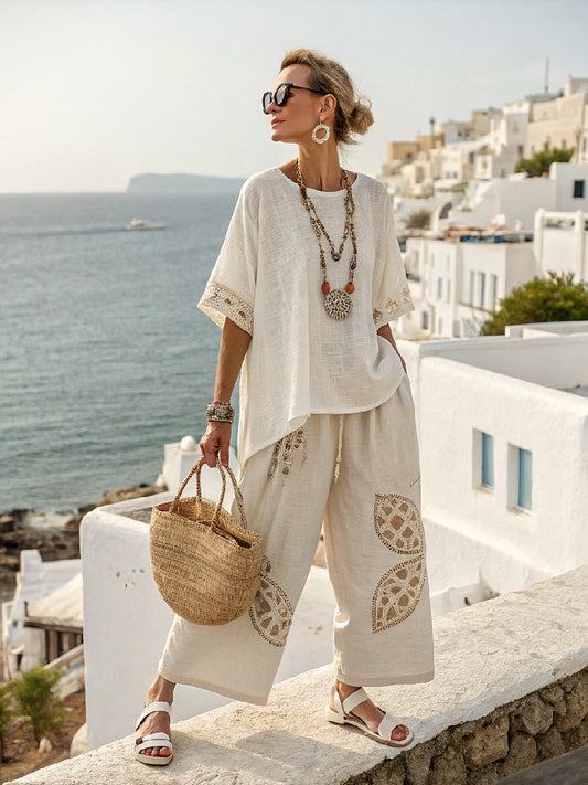 Cotton and linen women's Floral Suit