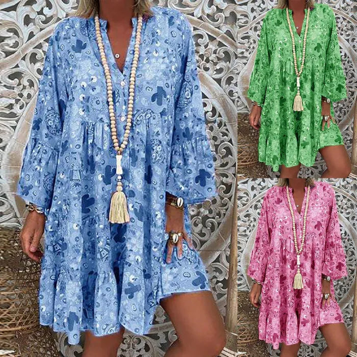 Casual Loose Vintage Floral Print Elegant Mini Dress