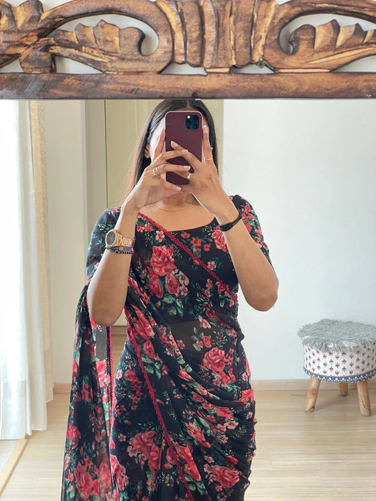 1-MIN READY TO WEAR RED ROSE SAREE