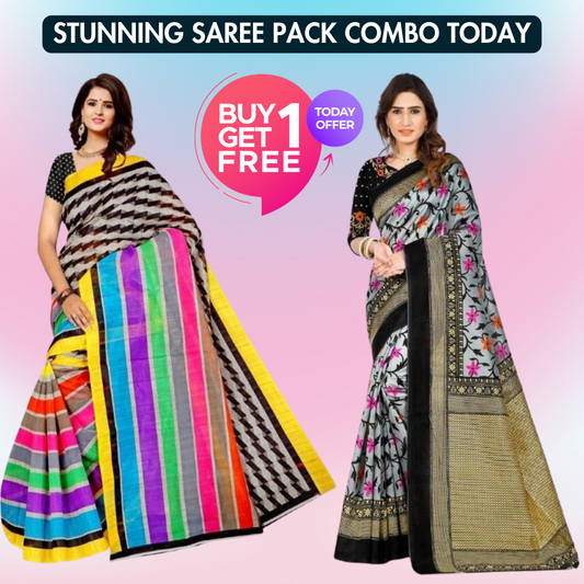 Combo Pack 2 Saree - Gorgeous Mysore Silk With Printed Work