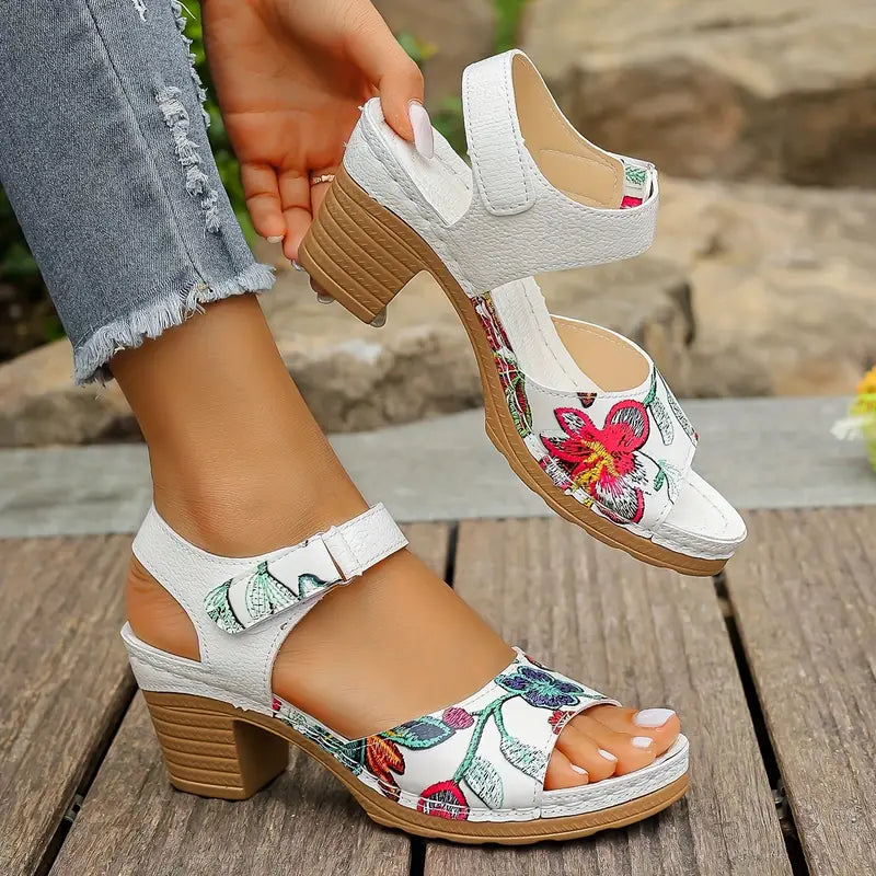 Women's Fashion Floral Print High-Heel Sandals