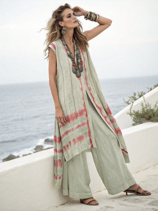 Cotton and linen long vest suit Pista