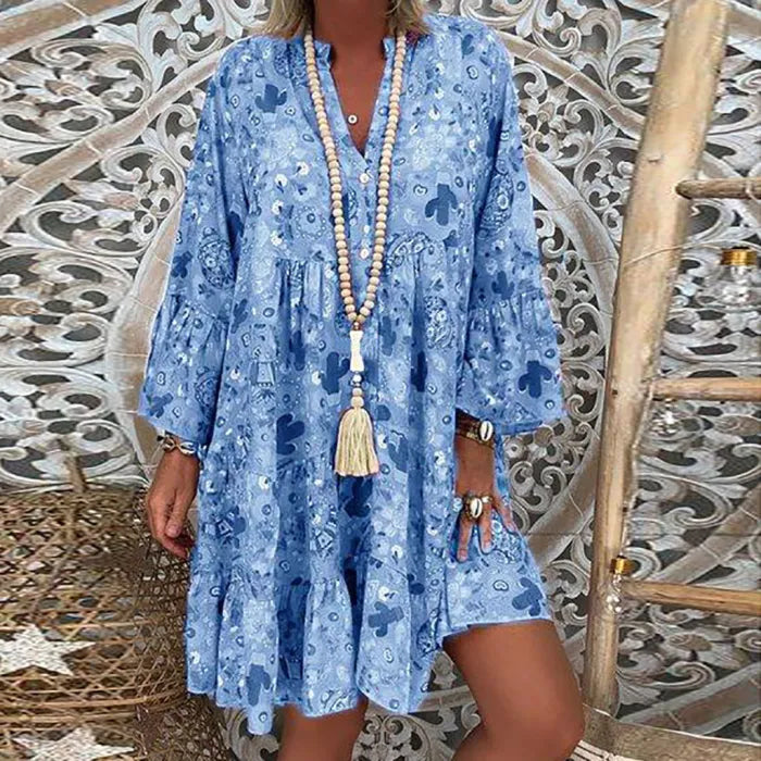 Casual Loose Vintage Floral Print Elegant Mini Dress