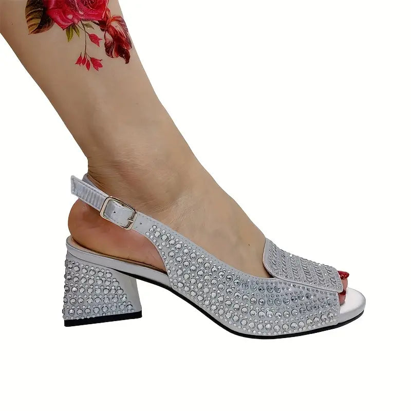 Rhinestone Pattern Sandals, Slip On Peep