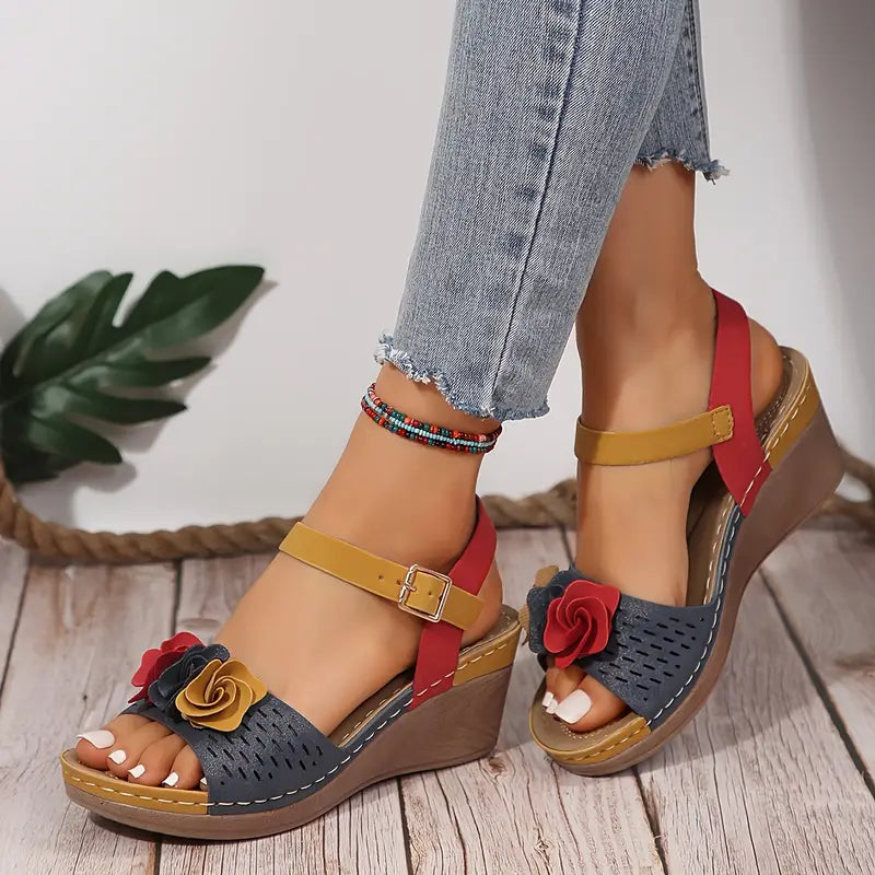 Vibrant Colorblock Wedge Sandals - Soft, Platform