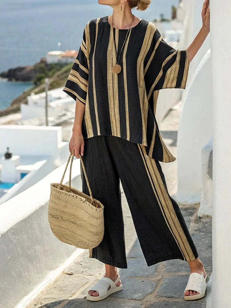 Black Gold Linen Solid Color Loose Dress
