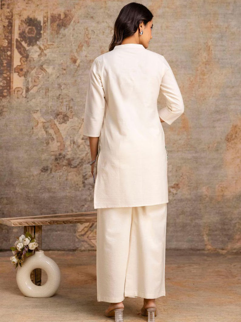 Linen Flex Cotton Two Piece Embroidered Co-ord Set