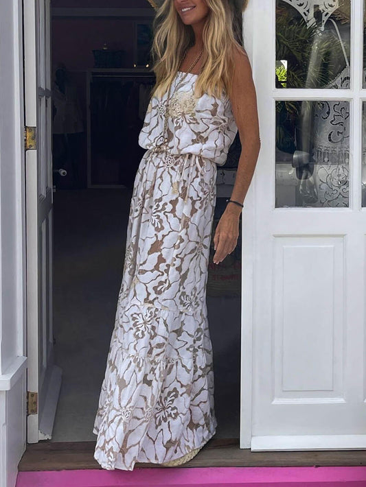 Elegant Ruffled Lace Strapless Stretch Maxi Dress