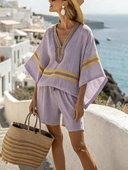 Women's Vacation Loose Plaid Scarf Shorts Set