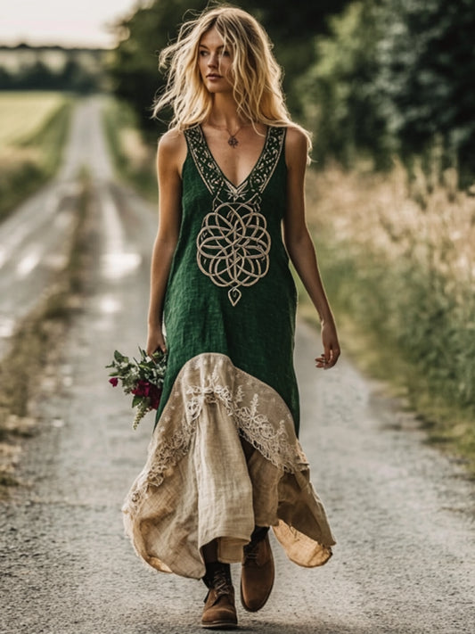 Vintage Viking Tribal Celtic Knot Art Linen Tank Dress