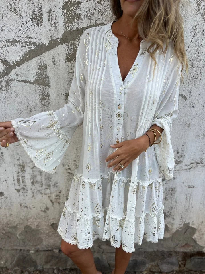 Comfortable Stretchy V Neck Printed Party Dresses