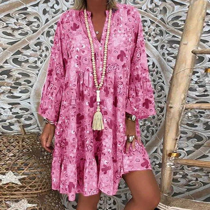 Casual Loose Vintage Floral Print Elegant Mini Dress