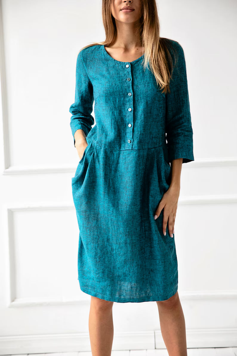 Vibrant Linen Dress with Pocket